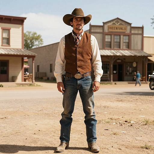 Cowboy Standing in Old Western Town
