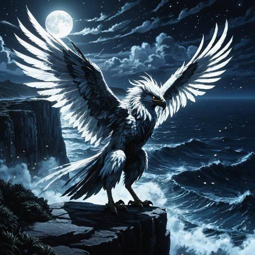 Spectral Griffin on Moonlit Cliff