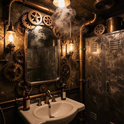 Steampunk Bathroom with Mechanical Mirror