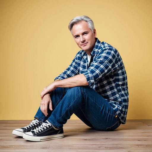 Middle-aged man in casual outfit sitting on floor