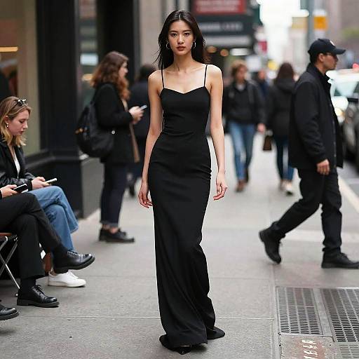 East Asian Woman in Black Evening Gown