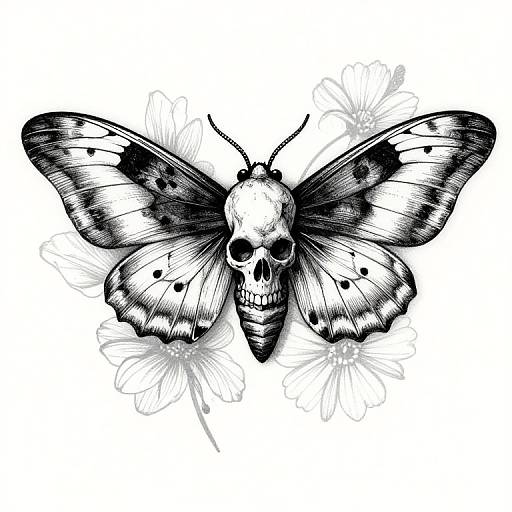 Vintage Death Skull Moth Tattoo Design
