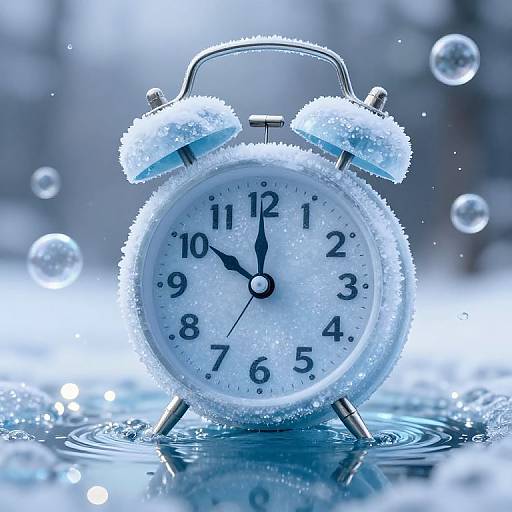 Frozen Alarm Clock with Icy Crystals