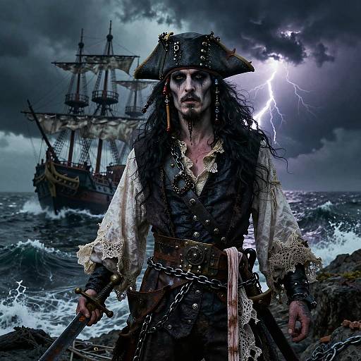 Gothic Pirate Captain on Stormy Cliff