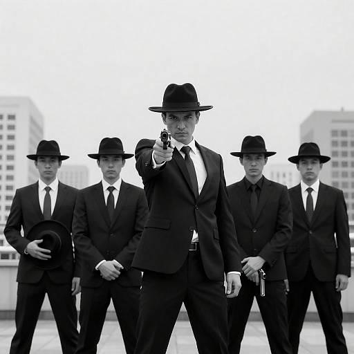 Five Men in Suits with Guns