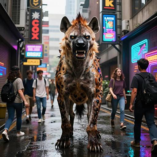 Cyborg Hyena in Futuristic Alley