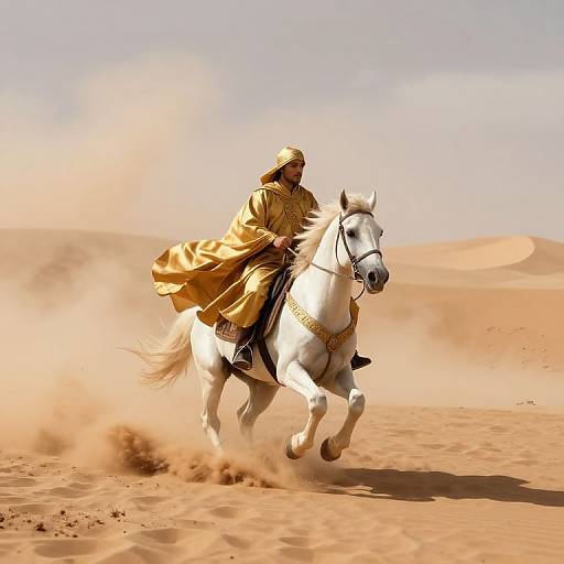 Galloping Rider Amid Desert Sandstorm