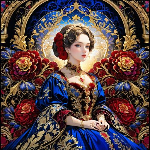 Elegant Woman in Baroque Floral Portrait