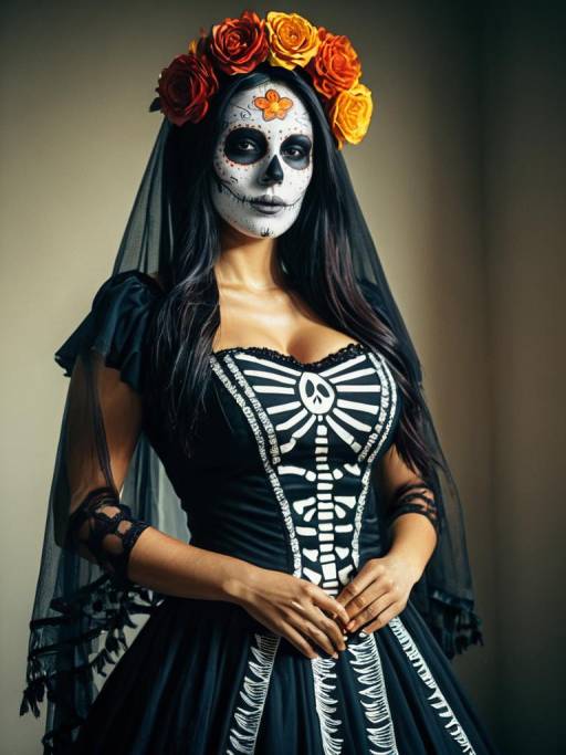 Woman in La Muerte Costume with Face Paint