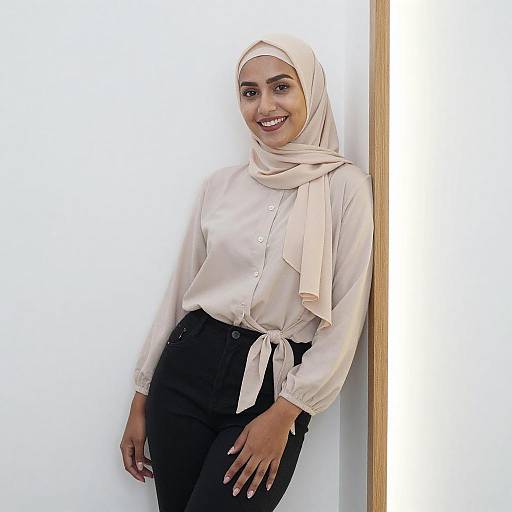 Confident Woman in Beige Hijab Pose