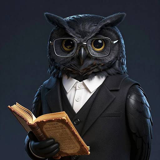 3D Owl Scholar in Elegant Attire