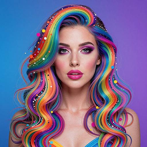 Vibrant Surreal Rainbow Hair Portrait