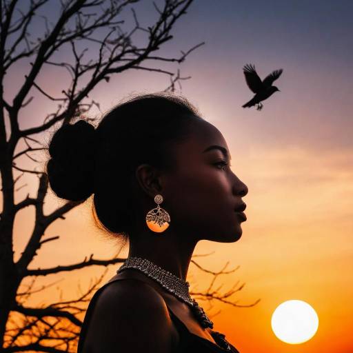 Silhouette of Woman at Sunset with Bird