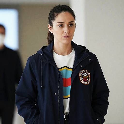 Serious Woman in Navy Blue Jacket