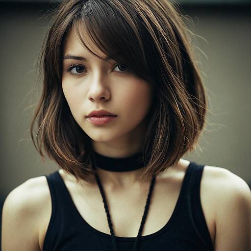 Young Woman with Brown Hair in Black Tank Top