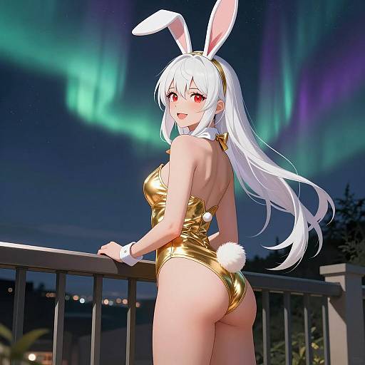 Confident Woman in Gold Bunny Outfit