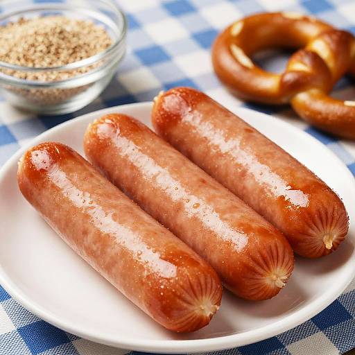 Close-Up of Sausages and Pretzels