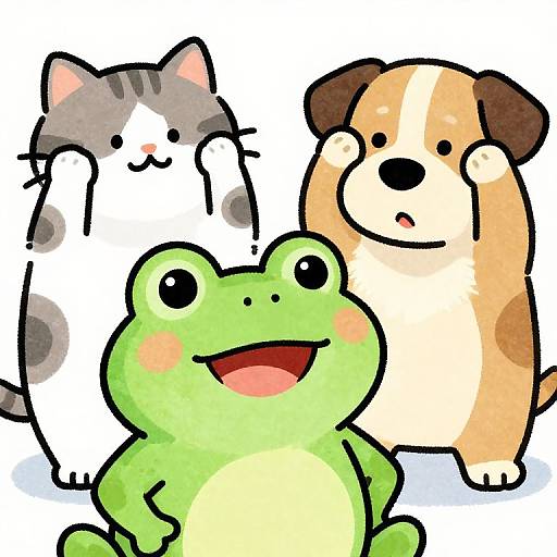 Joyful Frog Sings, Cat and Dog React