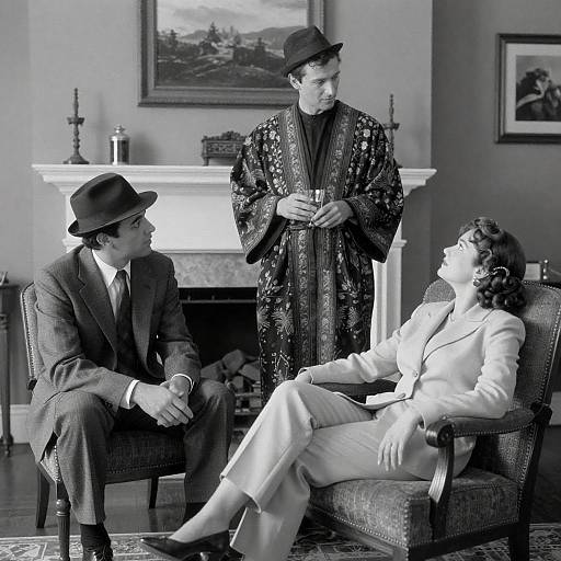 Vintage Living Room Scene with Three People