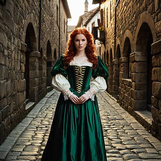 Enchanting Renaissance Woman in Alleyway