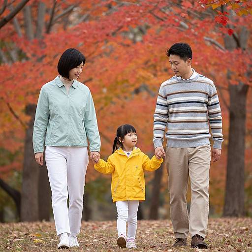 Family Walk in Autumn Park