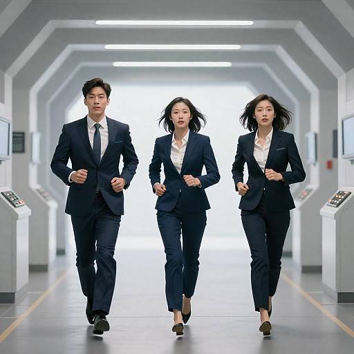 Futuristic Tunnel Chase in Dark Suits