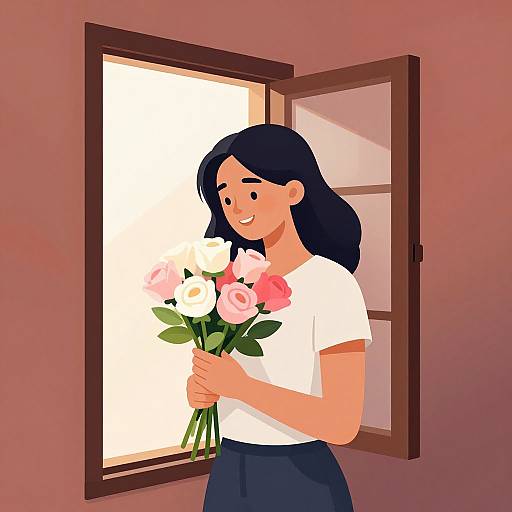 Modern Woman with Rose Bouquet