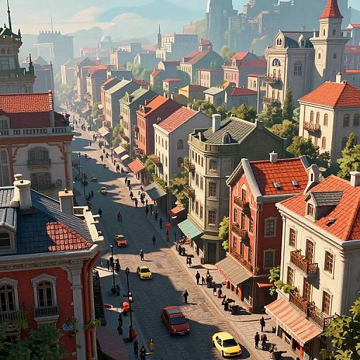 Vibrant Morning Fantasy City Street