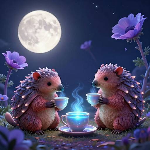 Whimsical Armadillo Moonlit Tea Party