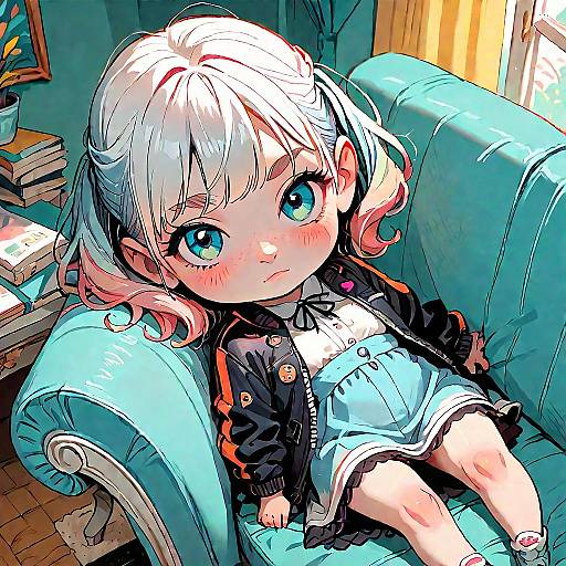Chibi Anime Girl on Couch