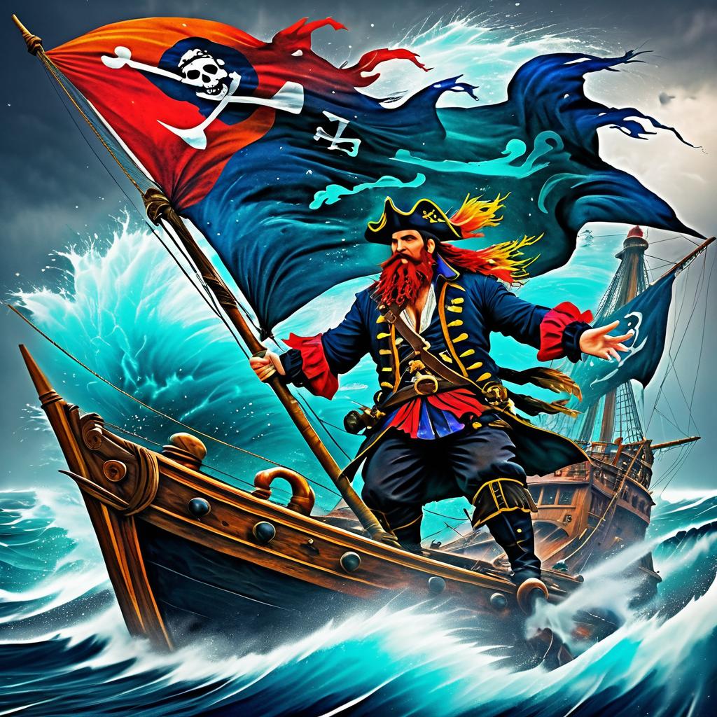 Cinematic Pirate Captain in Stormy Seas