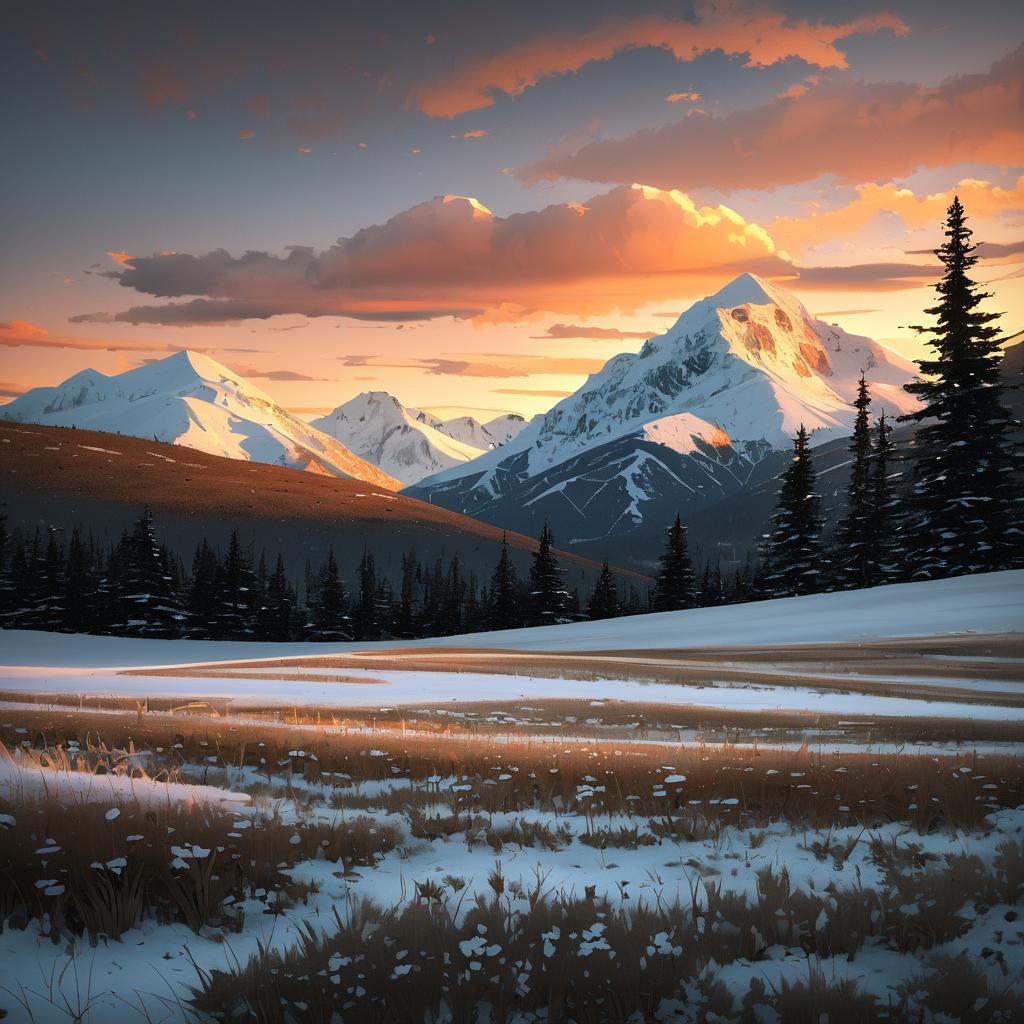 Tranquil Sunset Over Snow-Capped Peaks