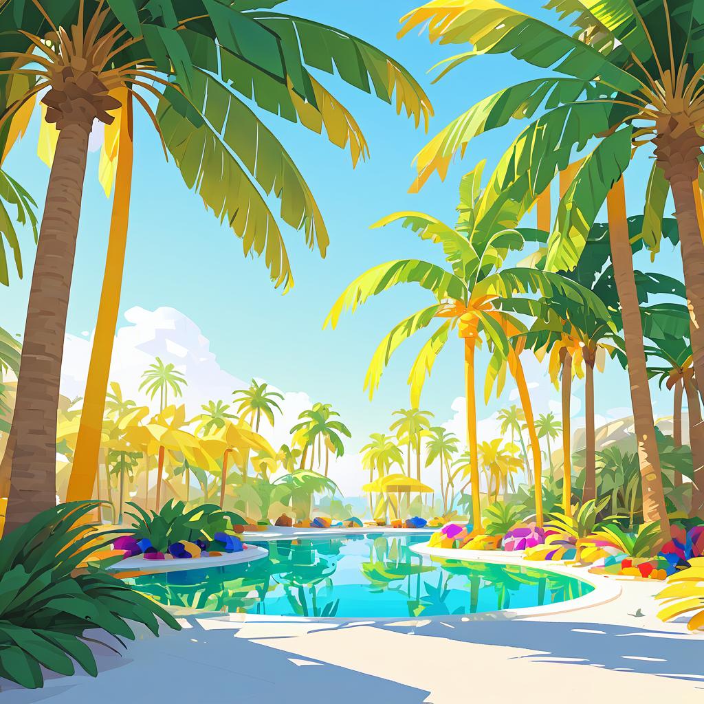 Vibrant Palm Oasis in Low-Poly Style