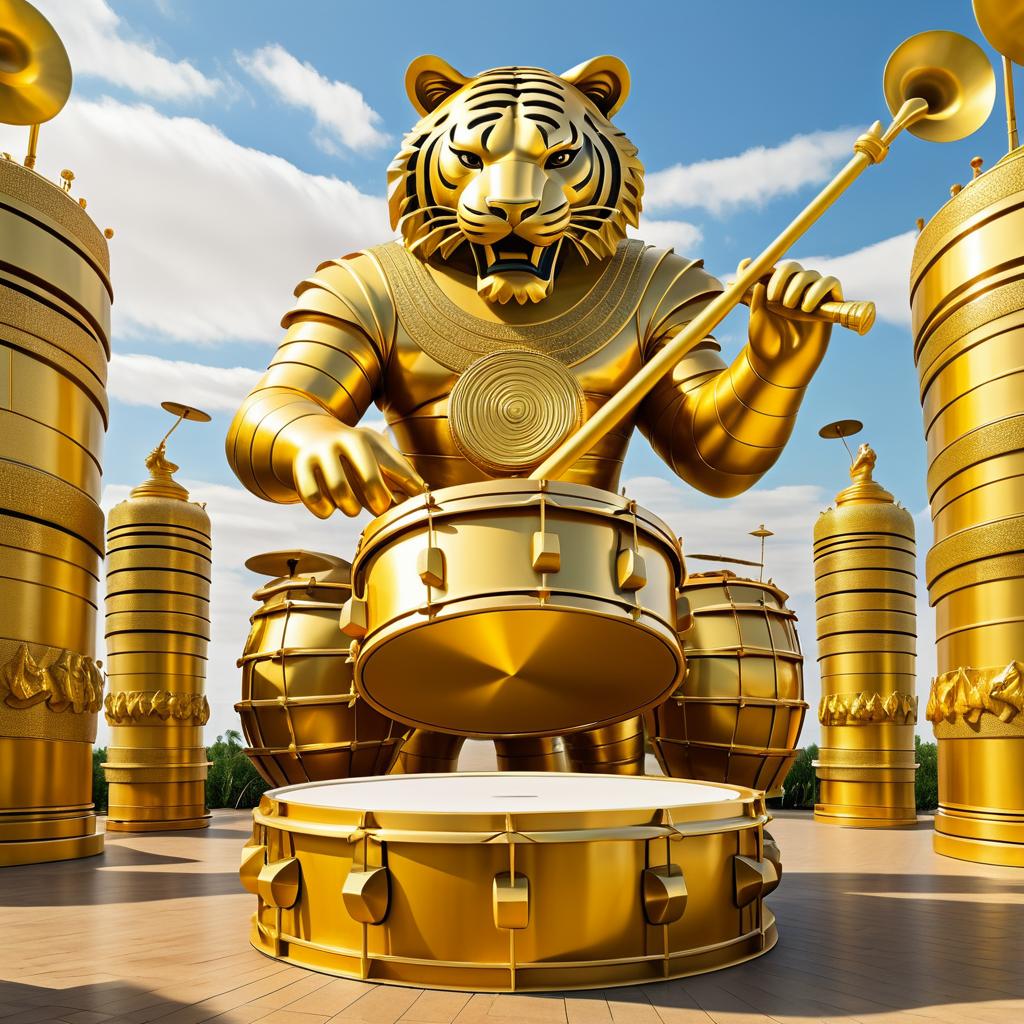 Majestic Tiger Statue Playing Drums