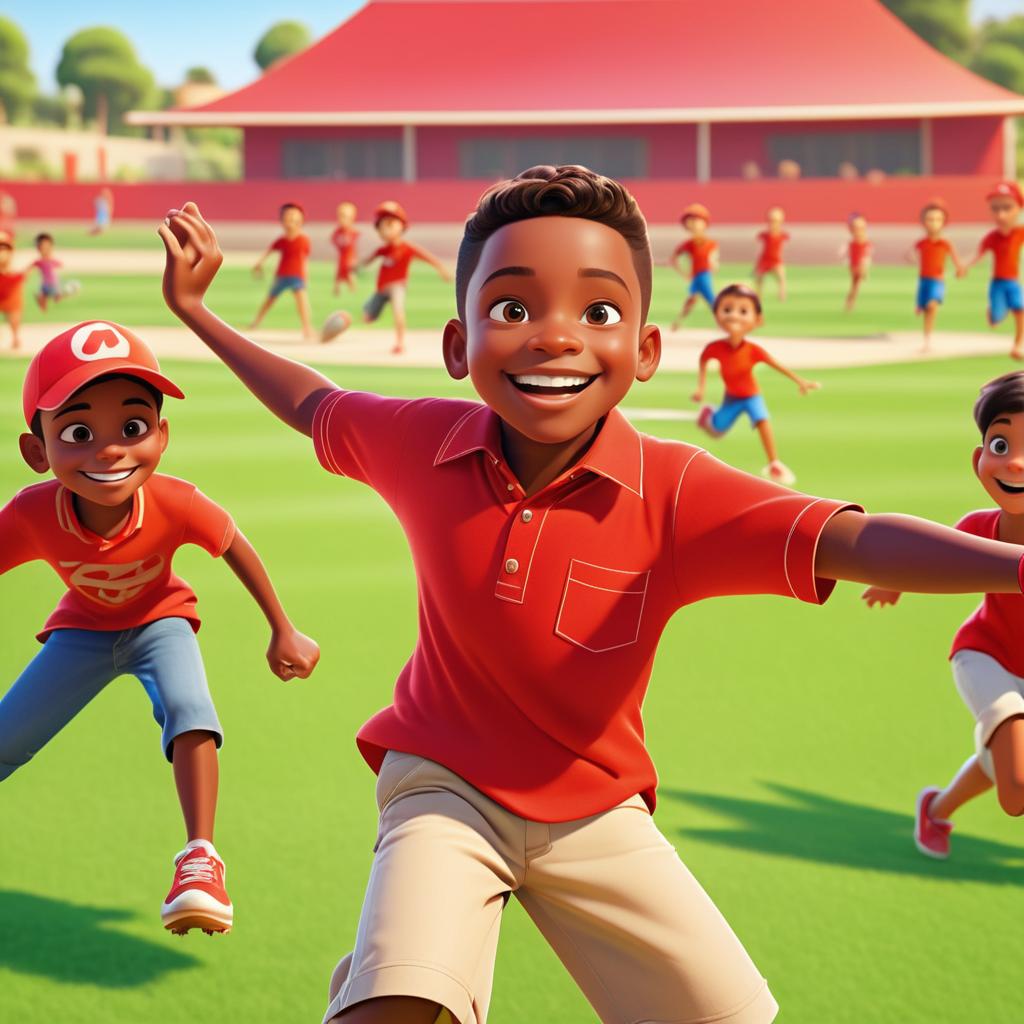 Joyful Pixar Boy on Sports Field