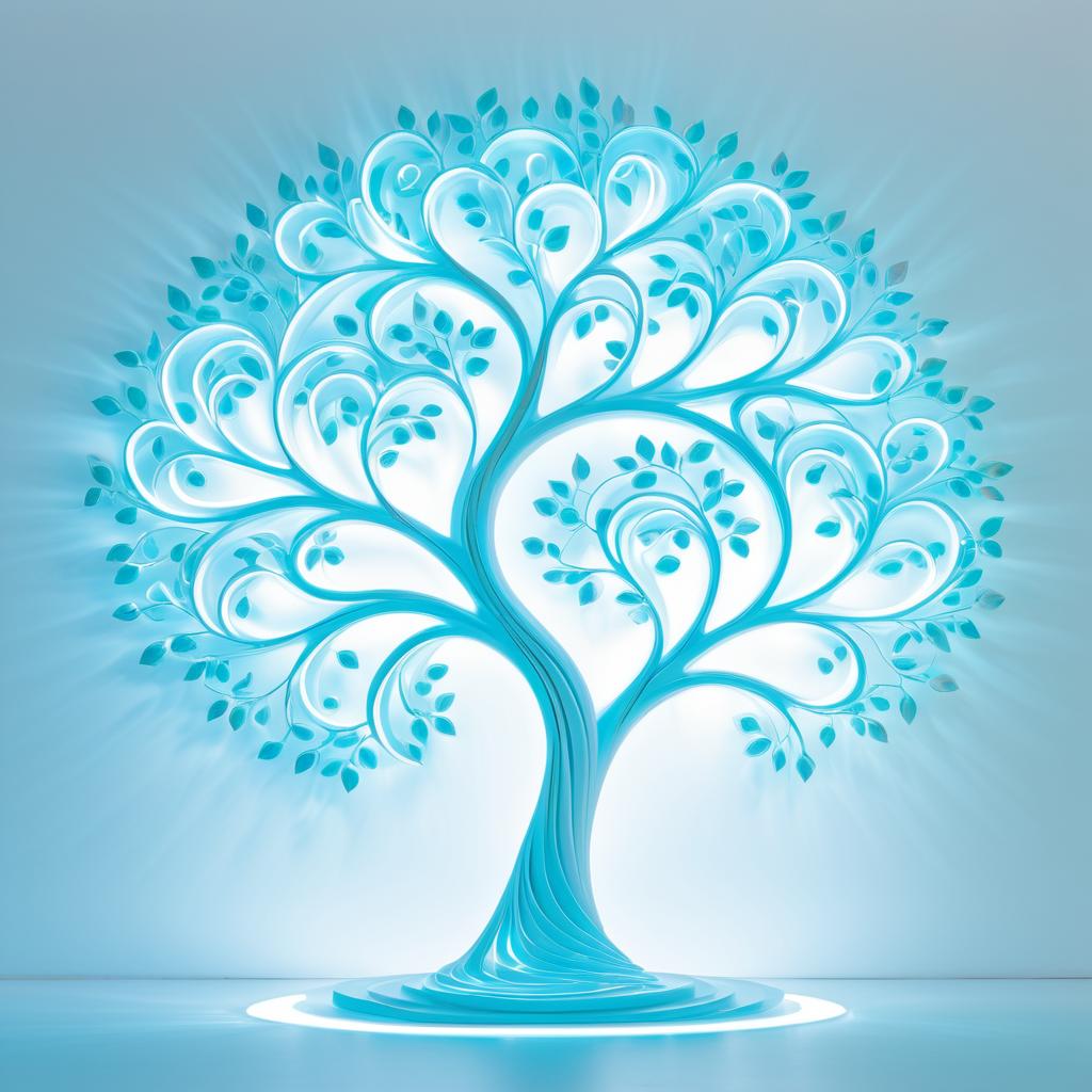 Ethereal Cyan Tree Light Artwork