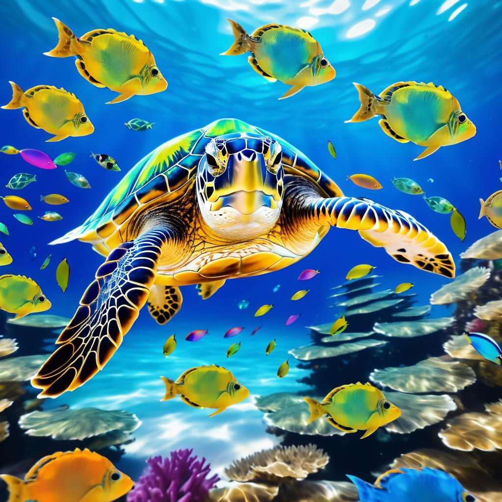 Elegant Sea Turtle Among Colorful Fish