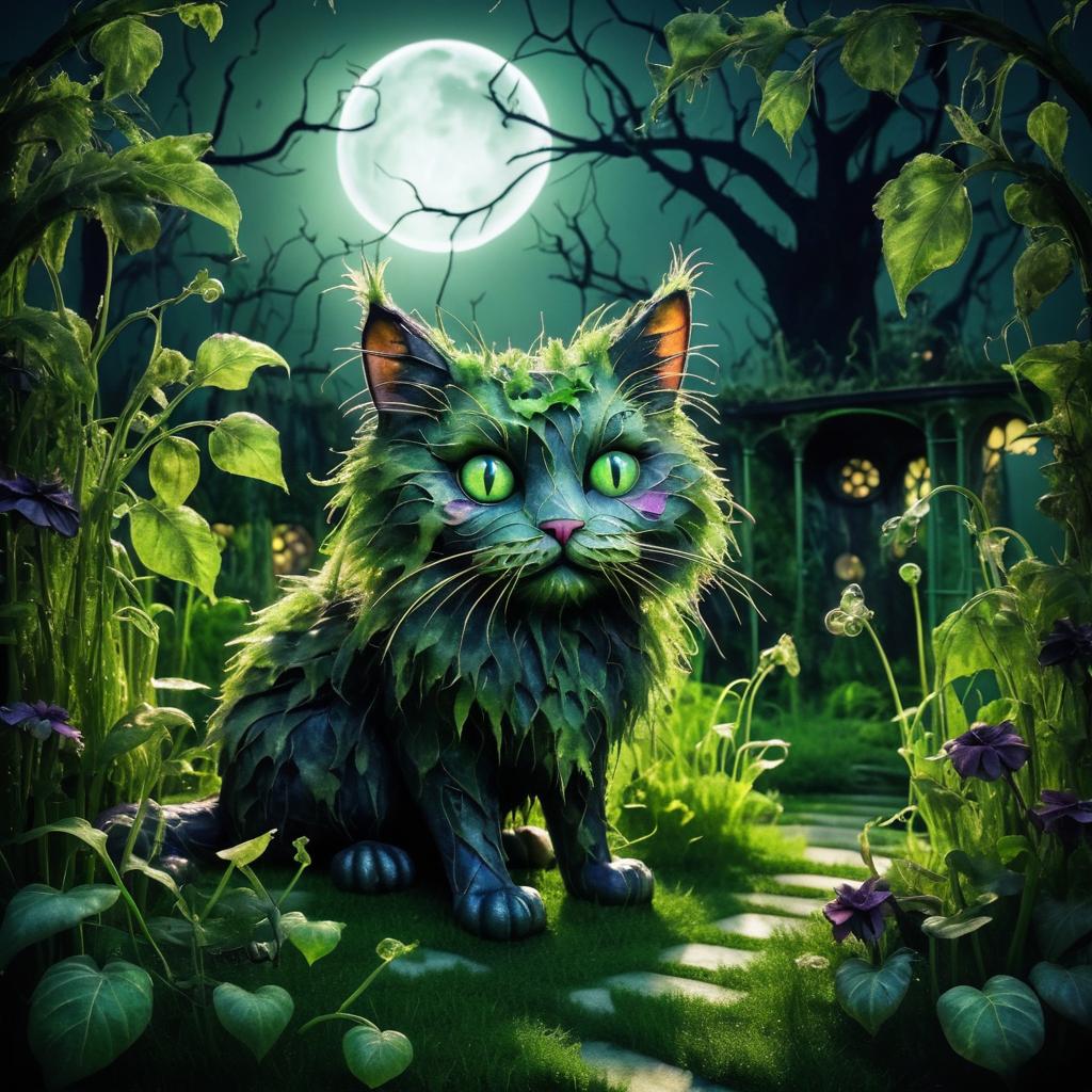 Whimsical Zombie Cat in Enchanted Garden