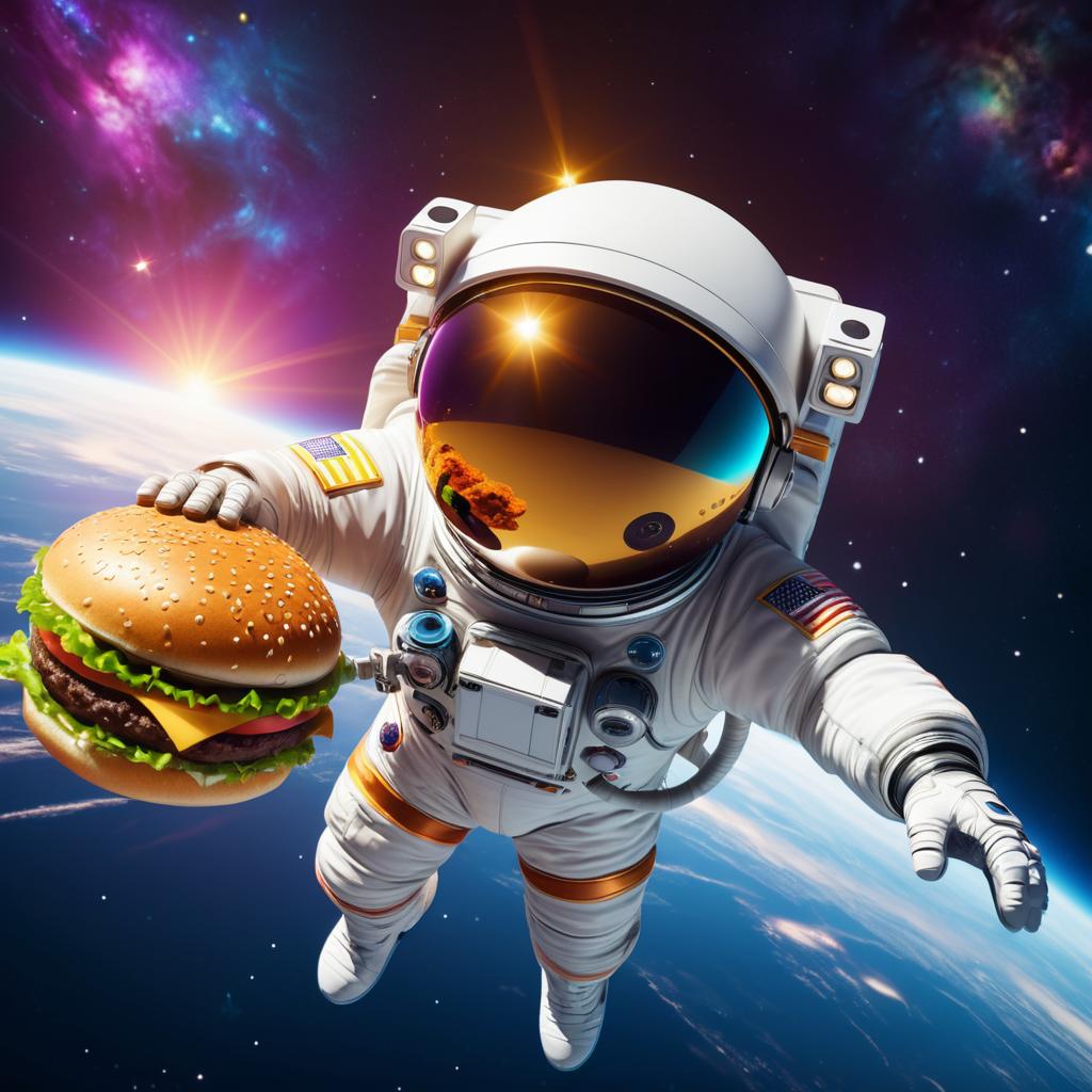 Astronaut Hamburger in Colorful Space Adventure