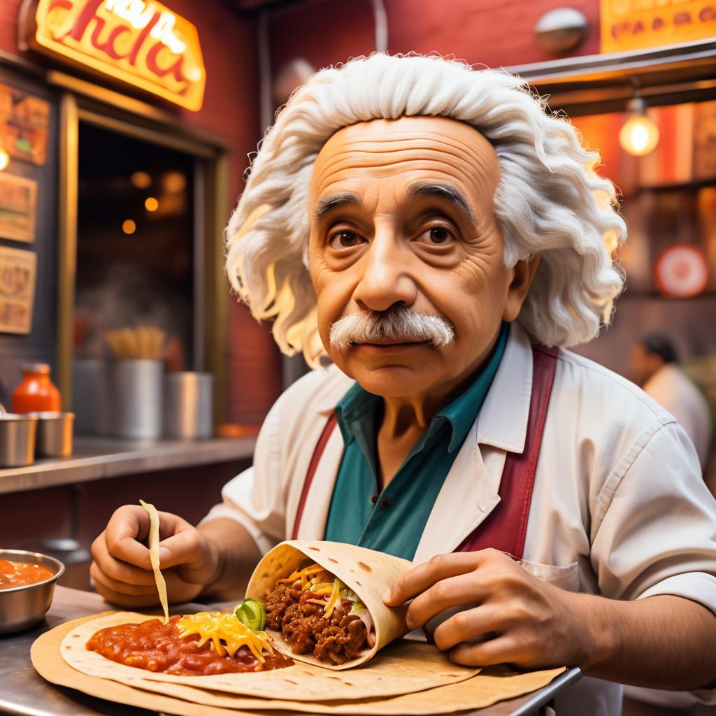 Einstein Enjoys Tacos in a Back-Alley