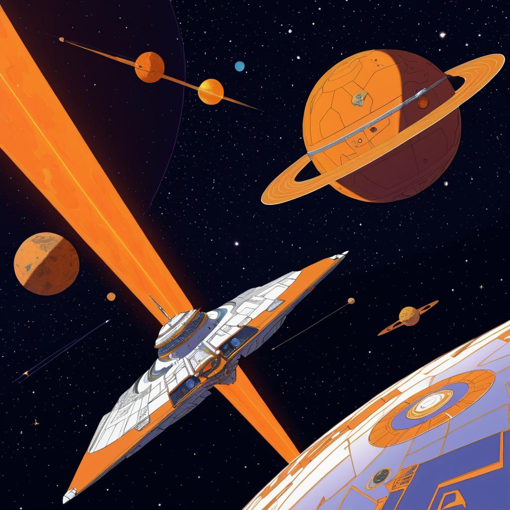 Moebius-Style Space Battle with Lion Cruisers