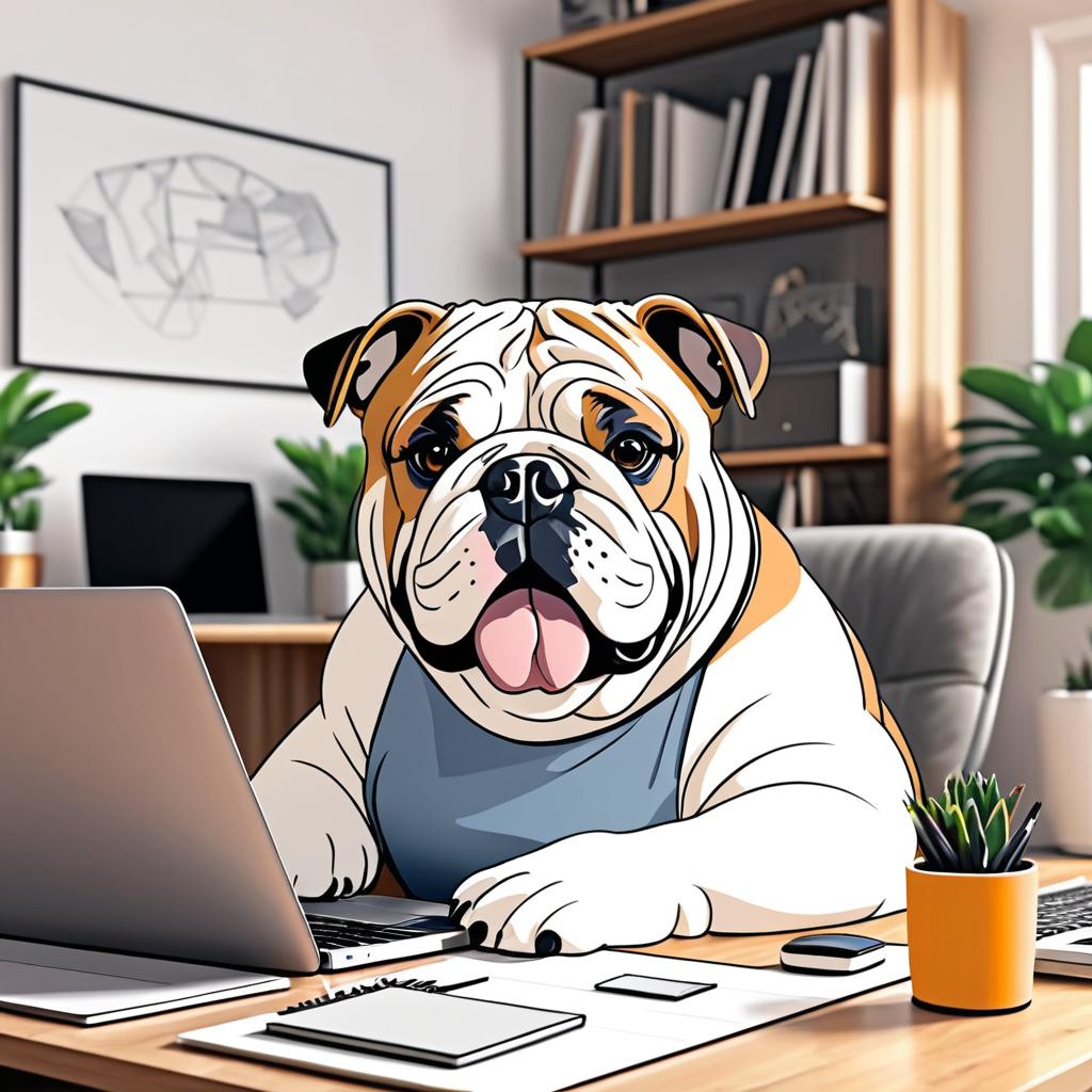 Sarcastic Bulldog Working Remotely at Home