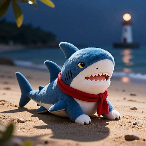 Cute Shark Puppy on a Beach at Night
