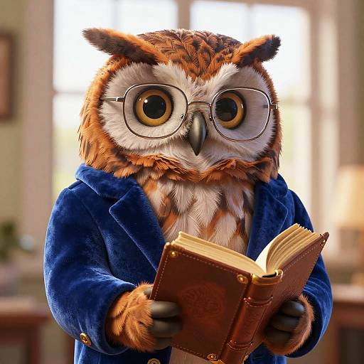 3D Scholarly Owl in Velvet Blazer