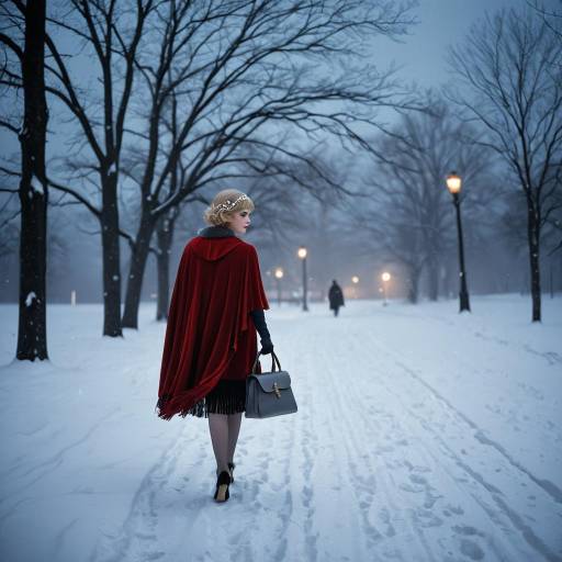 Elegant 1920s Flapper Walking in Snow