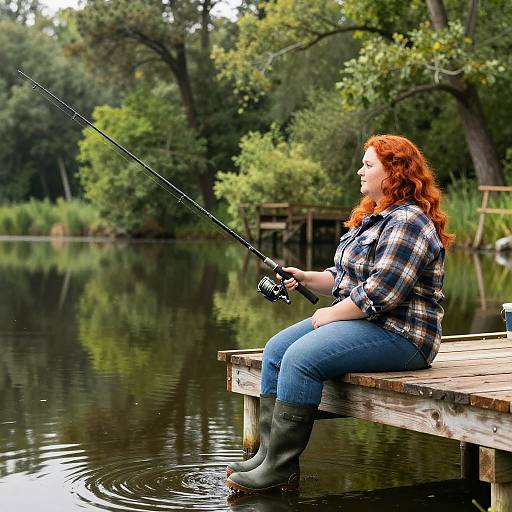 Redneck Girl Fishing by Serene Pond
