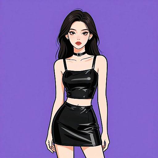 Edgy Woman in Black Patent Outfit