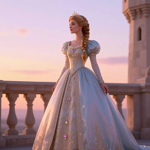 Princess on Castle Balcony at Sunset