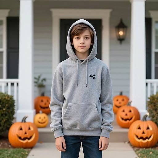 Boy in Hoodie Halloween Scene