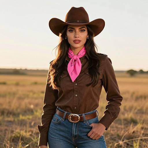 Confident Female Cowboy at Golden Hour